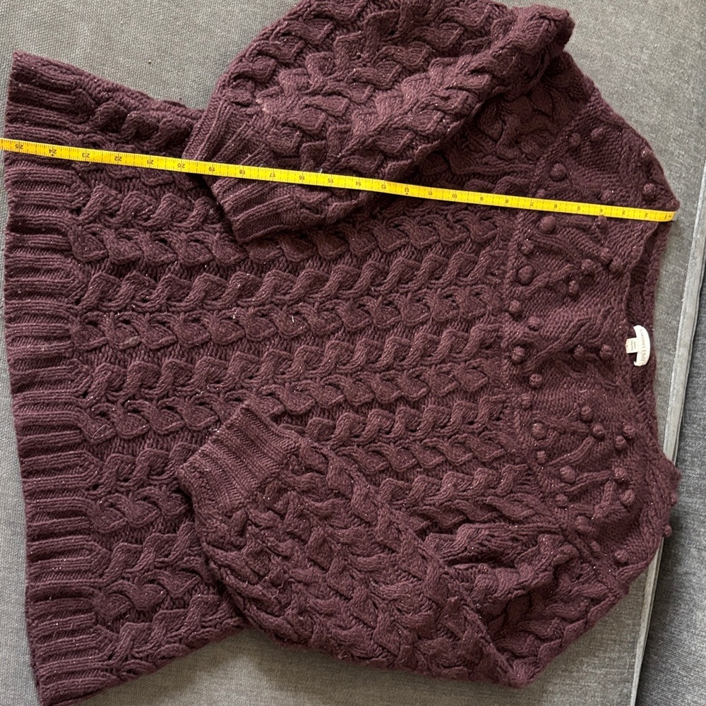 Garnet Hill Cashmere Festive Cable Knit Sweater in Deep Burgundy/Brown
